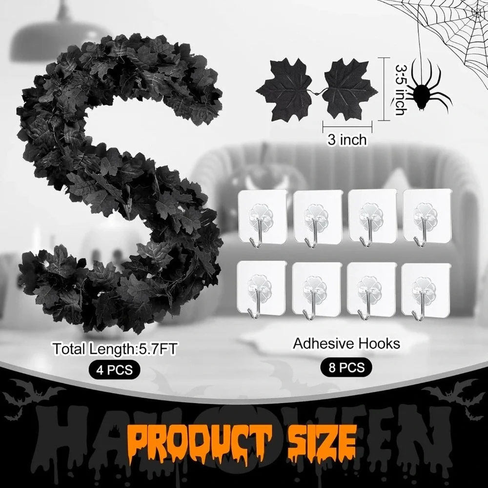 Halloween Garland Maple Leaf Vines Fall Thanksgiving‎ Decoration, 4pcs